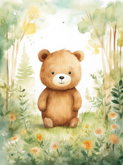 Cute watercolor bear, illustration for children