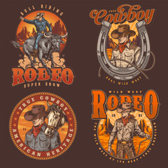 Rodeo event colorful set flyers
