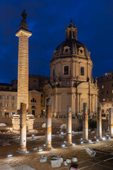 Trajan Column And Mary Church In Rome, Italy