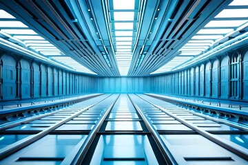 Obraz premium blue room in a modern building, AI generated.