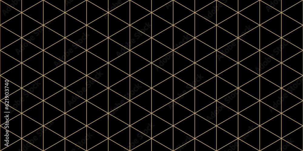 Wall mural triangular grid vector seamless pattern. subtle thin golden lines texture, delicate minimalist latti