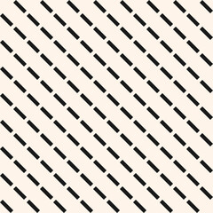 Dash line pattern. Vector monochrome seamless texture with small diagonal parallel lines, stripes. Abstract black and white background. Simple monochrome ornament. Repeat design for print, decor, wrap