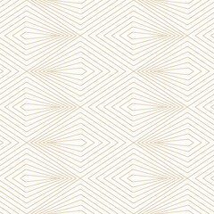 Vector minimalist geometric seamless pattern with thin lines, squares, diamonds, grid, tiles. Subtle minimal gold and white texture in art deco style. Elegant golden background. Repeated geo design 