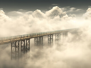 Bridge in the clouds going to sunrise. Beautiful freedom moment and peaceful atmosphere in nature.
