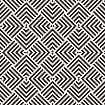 Geometric lines seamless pattern. Elegant vector texture with stripes, squares, chevron, quirky lines. Abstract black and white linear graphic background. Retro sport style ornament. Repeat geo design