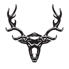 Tough Elk Head, Fierce Stare Animal Shadowed Illustration