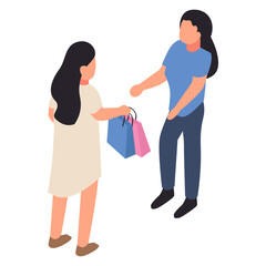 Women Enjoying The Weekend Shopping isometric Concept, Meeting Of Two Friends Girls Vector Icon Design, Weekly holidays Activity Symbol, Week Rest Days Sign, Lazy weekends people Stock illustration