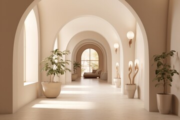Fototapeta na wymiar Interior design of modern hall in villa. Generative AI.