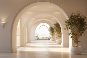 Interior design of modern hall in villa. Generative AI.