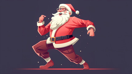 Cheerful santa is dancing on a dark background, isolated, generative AI.