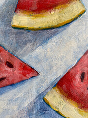 Watermelon. Fruit abstraction of watermelon. Juicy cut watermelon on the surface Illuminated by the rays of the sun. 