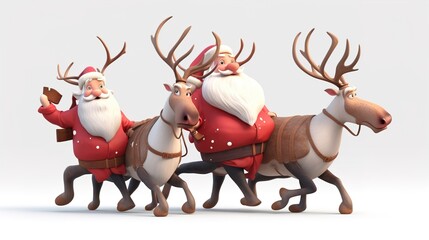 Santa Claus with a huge bag delivering gifts at snow fall. Merry Christmas,Seasonal Christmas poster,illustration