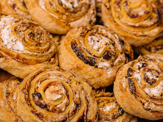 Homemade cinnamon rolls on close up