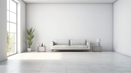 Large blank smooth white wall in ultra modern minimalistic furniture living room. Generative AI 1