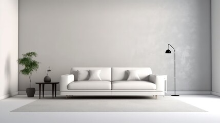 Large blank smooth white wall in ultra modern minimalistic furniture living room. Generative AI 3