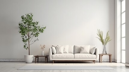 Large blank wall in ultra modern minimalistic furniture living room. Generative AI 1