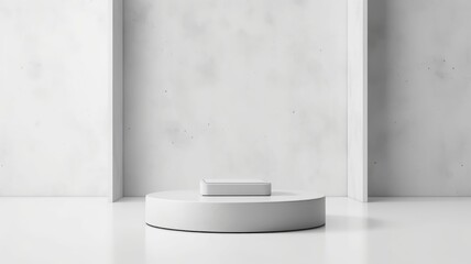 Pedestal oval podium for cosmetic product presentation in studio with white fine texture background. Generative AI 7