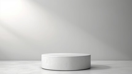 Pedestal oval podium for cosmetic product presentation in studio with white fine texture background