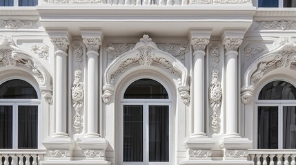 Obraz premium Exterior classic wall facade with white plaster. Generative AI 7