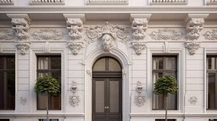 Obraz premium Exterior classic wall facade with white plaster. Generative AI 