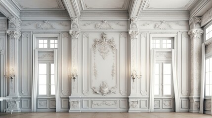 Obraz premium Interior classic wall facade with white plaster. Generative AI 