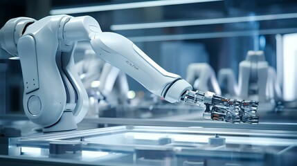 A futuristic robotic arm in a high-tech laboratory AI generated
