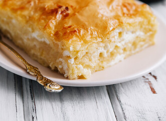Cottage cheese casserole on white plate