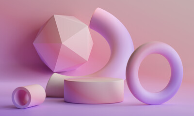 podium for product presentation. abstract peachy geometric background, 3d illustration