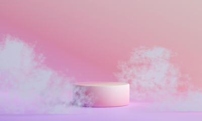 pastel podium with clouds around it. scene for showcase, Minimal design, 3D rendering