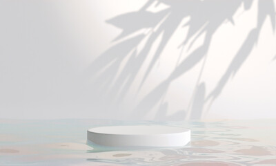 Podium on the water for product presentation. Natural beauty pedestal, relaxation and health, 3d illustration.