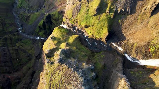 Aerial view of Strutsfoss Waterfall, Eastern, Iceland.