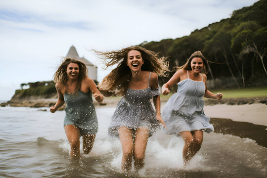 Girls friends having fun on the beach, Generative AI 1