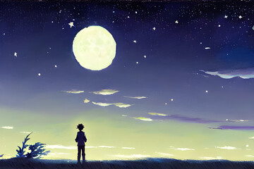 Draw a night sky full of moon and stars.Generative Al