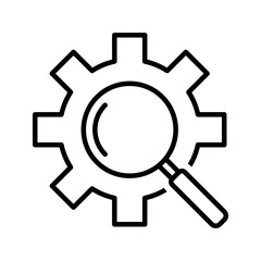 magnifying glass in a cogwheel icon vector