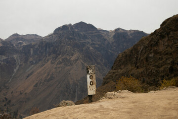 Fototapeta premium Hiking through the Colca Canyon following the route from Cabanaconde to the Oasis.