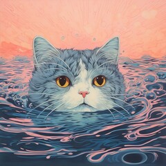 AI Generated Cat Risograph Art