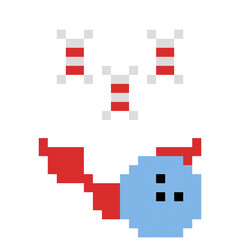 Bowling icon cartoon style in pixel style.