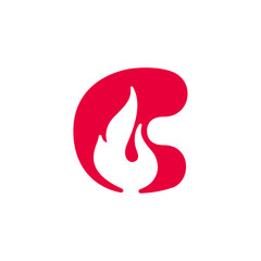 C letter logo with fire flames. Negative space vintage icon. Burning fast speed emblem. Vector for sport team wear, danger race posters, victory identity, camping labels, motorcycle customize company.