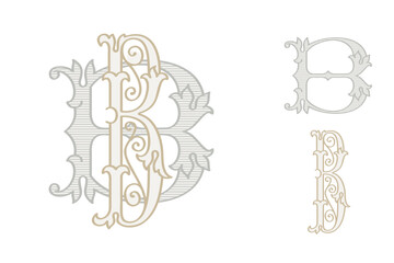 B letter wedding monogram creator kit. Elegant historical style alphabet for party invitations. This set includes Wide and Narrow capitals for your own emblem. Find full set in my profile.