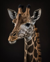 Generated photorealistic close-up portrait of a wild giraffe