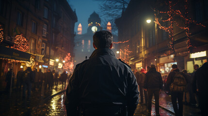 Obraz premium Police man in the city. Generative Ai