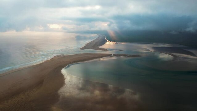 Aerial view of Radisandur coastline with sand, Westfjords, Iceland.