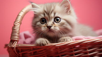 Fototapeta na wymiar Cute kitten in shopping basket . Generative Ai