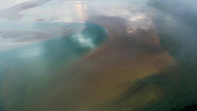 Aerial view of Radisandur coastline with sand, Westfjords, Iceland.
