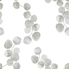 Dusty pastel green eucalyptus foliage seamless pattern for stationery, tape, fabrics, nursery, covers, bedding, wallpaper. Retro vintage style greenery