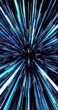 Footage through space with shining stars. Sci-fi warp and cyber future concepts. Abstract, repeatable video for background. Vertical video.
