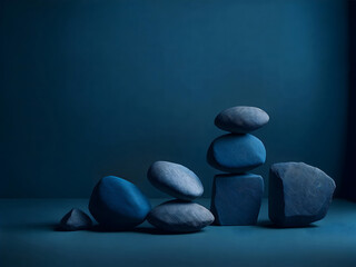 Zen stones on blue color background