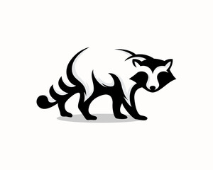 walking raccoon side view art logo icon symbol design template illustration inspiration