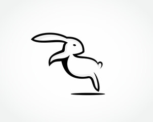 jumping run looking back line art bunny rabbit logo design template illustration inspiration