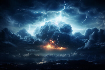 Being close to a stormy sky with multiple cloud / sky to ground lightning strikes, lightning everywhere, crazy natural event